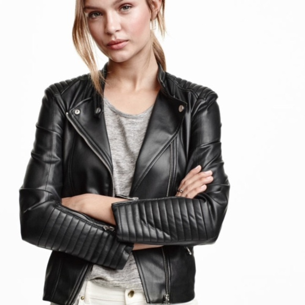 H&M Black Faux Leather Moto Jacket